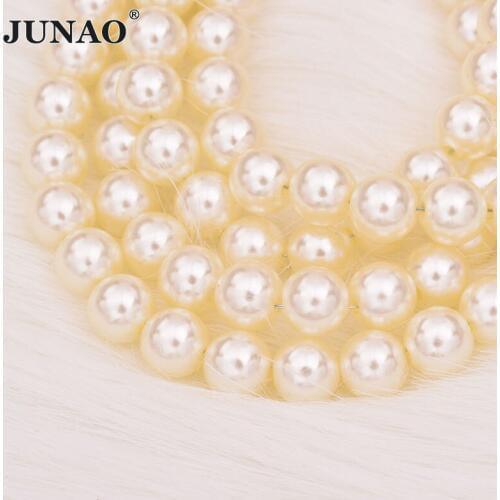 JUNAO 3 4 6 8 10 12 14 16 18 20 25 mm Beige White Pearl Sewing Plastic Beads Round Garment Beads for Jewelry Making Needlework