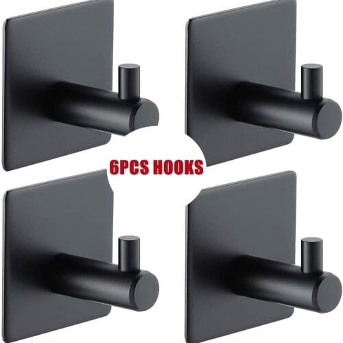6Pcs No-Drill Self Adhesive Stainless Steel Hooks Storage Rack Bathroom Kitchen Door Wall Hanger Robe Towel Holder Organizer