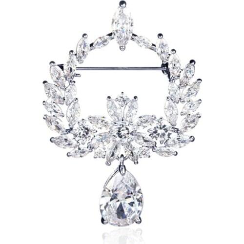 LADYCHIC Olive Leaves Brooch for Women Cubic Zircon Crystal Flower Peace Brooches Pins Women Trendy Wedding Accessories LH1017