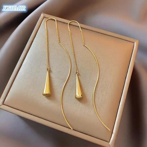 Korean best selling fashion jewelry simple atmosphere long line drop pendant earrings elegant and thin women daily earrings
