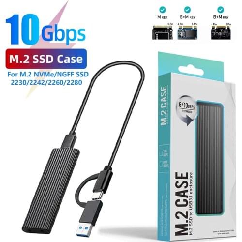 M.2 NVMe SSD Enclosure 10Gbps hdd case Dual Protocol M2 NVMe PCIE/NGFF SATA SSD Case with OTG Adapter case hd externo for M2 SSD
