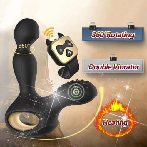 360°Rotating Heating Prostate Massager Double Vibrator Anal Plug Butt Plug Remote Control Scrotum Stimulation Sex Toys For Men