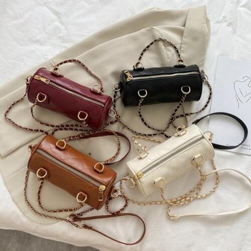 Fashion Small Cylinder Shaped Shoulder Bag Women Solid Color PU Leather Messenger Handbags Simple Street Travel Shopping Pouch