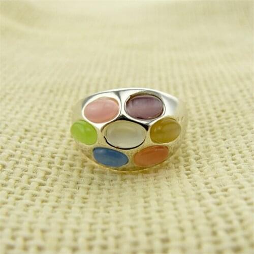 Fashion Female Siver color colorful opal Stone finger Wholesale Rings Women Party alloy jewelry