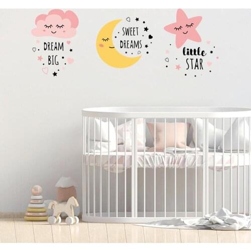Cartoon Moon Star Cloud Wall Stickers Bedroom for kids baby room decoration decals background living room Home Decor sticker