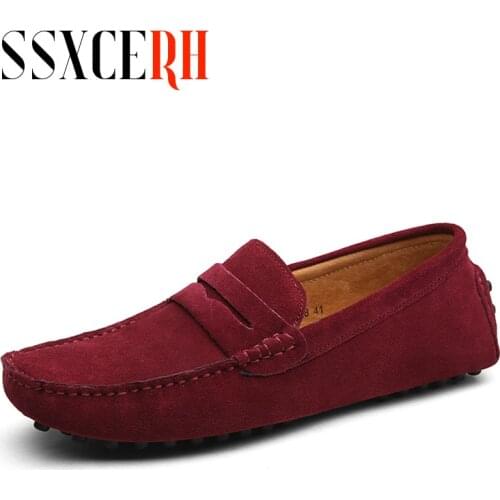Spring Suede Leather Men Casual Shoes Luxury Loafers Italian Genuine Leather Driving Moccasins Slip on Mens Shoes Plus Size