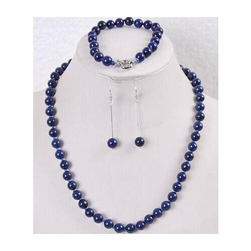 8mm Egyptian Lapis Lazuli Round Beads Necklace Bracelet Earrings set