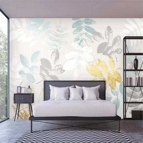 Milofi background wall custom Nordic simple golden small fresh tropical leaves TV sofa large wallpaper mural