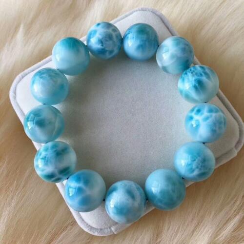 Genuine Natural Blue Larimar Ice Gems Stone Round Beads Heal Bracelet AAAAA 17mm