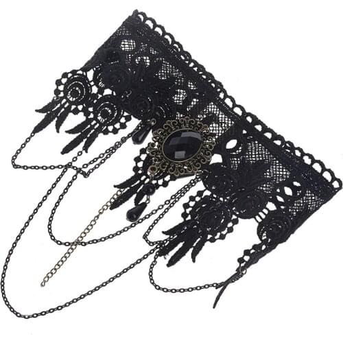 Womens Gothic Style Black Chocker Necklace Chain Embroidered Lace Pendant Wedding Jewelry Punk Vintage Tassel Fake Collar