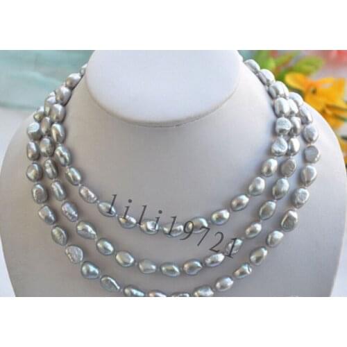Free Shipping ***Hot sale >>>10-12mm gray baroque freshwater cultured pearl necklace 50"