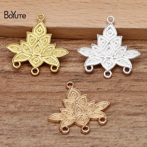 BoYuTe (50 Pieces/Lot) 35*35MM Metal Alloy Porous Lotus Connector Materials Diy Handmade Jewelry Findings Components