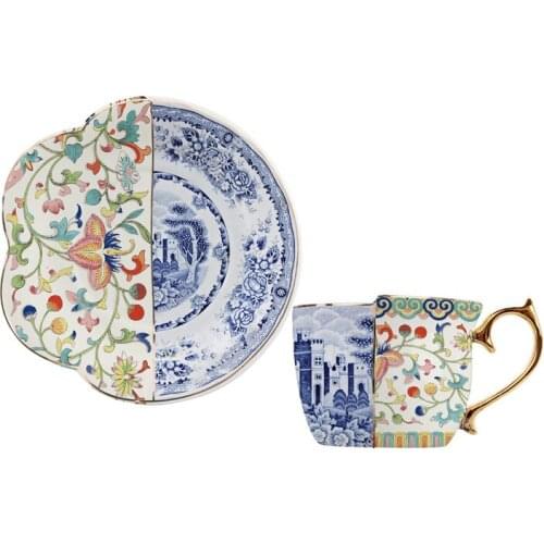 British Style Luxury Coffee Cup And Saucer Set With Gold Handel Ceramic Cappuccino Afternoon Tea Cup Tea Set With Gift Box