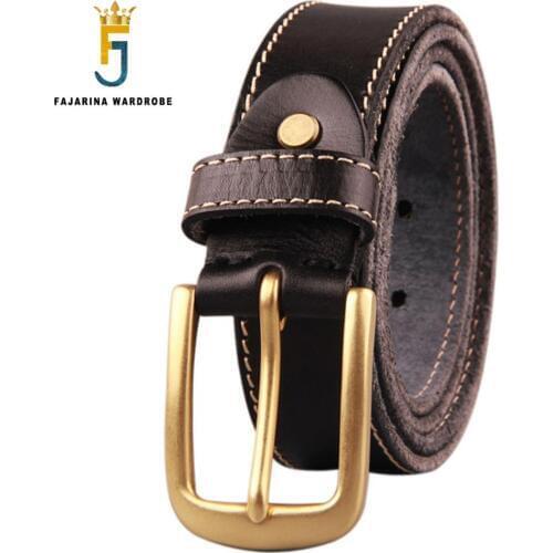 FAJARINA Unisex Luxury Fashion 100% Cow Skin Leather Mens Brass Clasp Buckle Cowhide Belts for Men Can Use for 10 Years N17FJ438