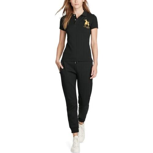 NO.3 women lady girl 100% cotton Skinny Fit Big horse embroidery logo polo shirts Ribbed Polo collar Tennis tail
