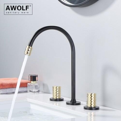 Bathroom Basin Sink Faucet Matt Black Solid Brass Faucet Dual Holder Three Hole Brushed Gold Hot And Cold Mixer Water Tap ML8106