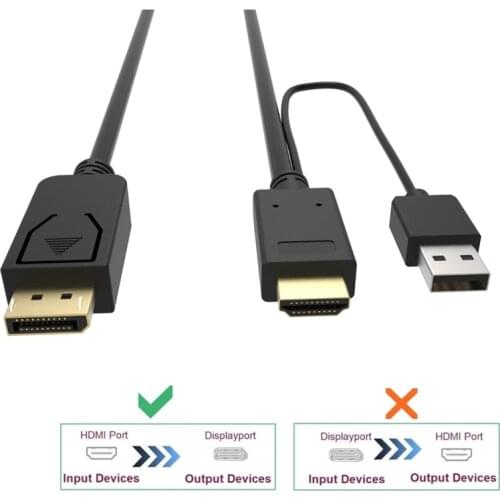 HDMI Male Extensions 3840x2160 UHD 4K to DisplayPort Cable Adapter with USB2.0 Power for HDMI PC DP Display