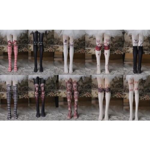 [wamami] 14# Grey-Checked Skull/Skeleton Stockings/Socks For 1/3 1/6 SD AOD BJD Doll