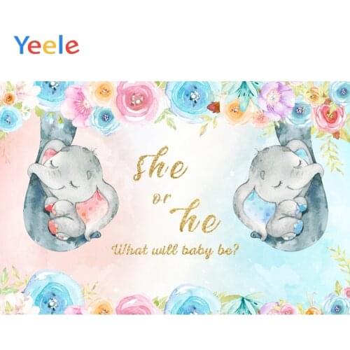 Yeele He or She Gender Reveal Backdrop Elephant Flowers Background Vinyl Boy or Girl Gender Reveal Backdrops For Photo Studio