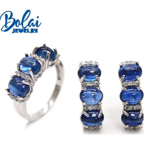2021New Natural kyanite oval 5*7mm ring earrings pendant jewelry set 925 sterling silver simple women daily wear fine jewelry