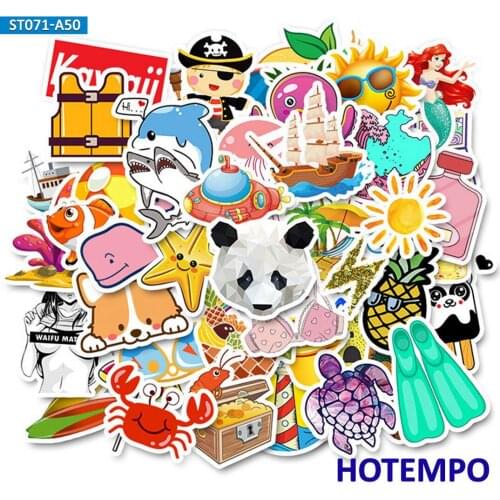 50pcs Cute Fresh Summer Beach Style Kawaii Anime Stickers for Girls Children Kids Gift Mobile Phone Laptop Luggage Case Stickers