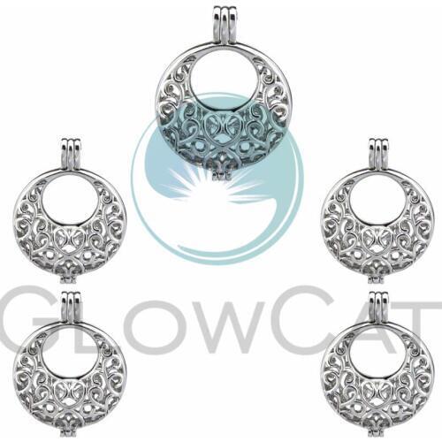 5X Pearl Cage Locket Pendants Aromatherapy Round Heart Hollow out Essential Oil Diffuser Locket For DIY Necklace Jewelry