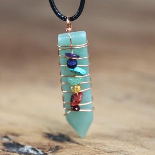 7 Chakra Aventurine Natural Stone Pendant Necklace Yoga Healing Reiki Necklace for Women Energy Necklace