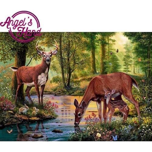 5D DIY spuare Diamond mosaic diamond embroidery Deer in the forest drinking water embroidered Cross Stitch Home decoration Gift