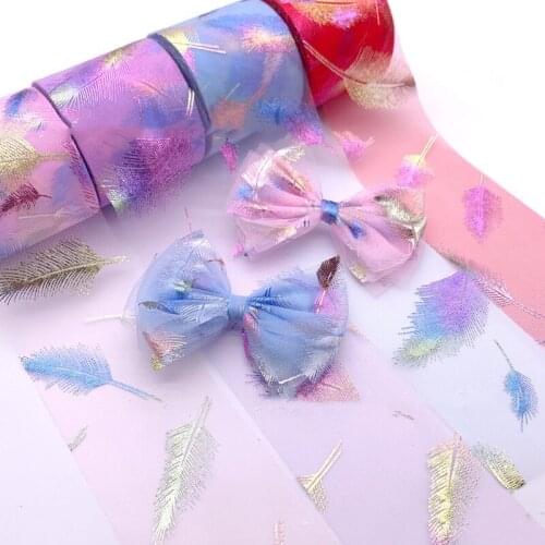 Bows for crafts 6cm* 25Yards Colorful Feather Shoes Flower DIY Hair Accessories Material Bow Mesh with Sweet Flowers Decoration