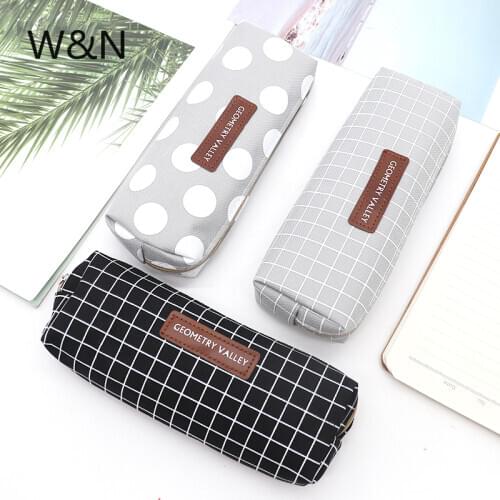New Brief Style Grid Girls Student Pencil Case School Pencil Case for Girl Boy Stationery canvas Black Pencil Bag estojo escolar
