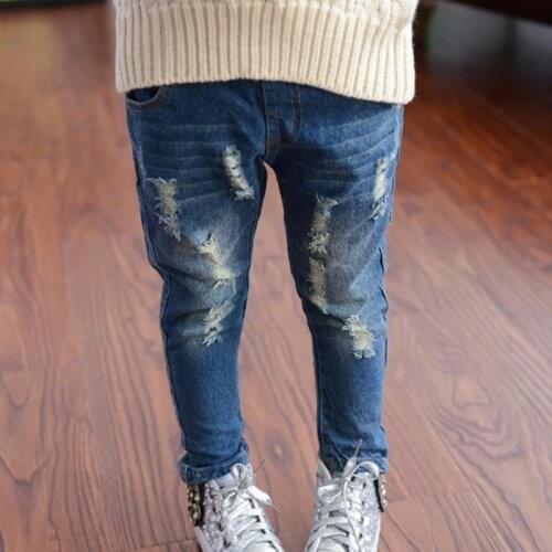Children Broken Hole Pants Trousers Baby Girls Jeans Brand Fashion Autumn 2-7Yrs Kids Trousers Children Clothing