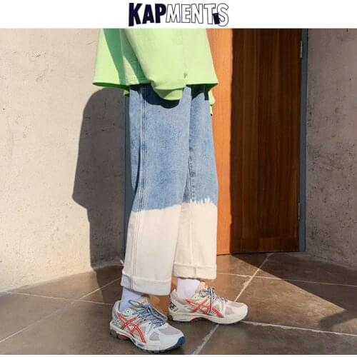 KAPMENTS Men Patchwork Hip Hop Punk Cargo Jeans 2021 Spring Mens Tie Dye Korean Streetwear Baggy Denim Pants Man Fashion Joggers