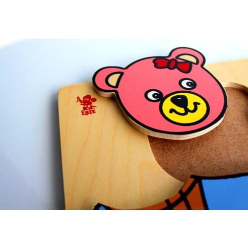 Bear Figure Puzzle Early Educational Cartoon Montesorri Tool Wooden Early Learning Color and Shape Part for Toddler Gift to Baby