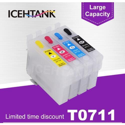 ICEHTANK T0711 T0712 T0713 T0714 4 Color Refill Ink Cartridge For Epson Stylus DX6000 DX6050 DX7000F DX7400 DX7450 Printer