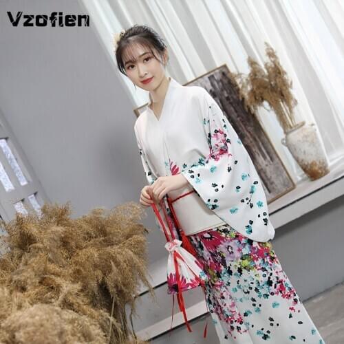 Japanese Kimono Costumes Women Original Bathrobe Yukata Dress Traditional Kimono with Obi Full Sleeve Evening Party Gown Cosplay