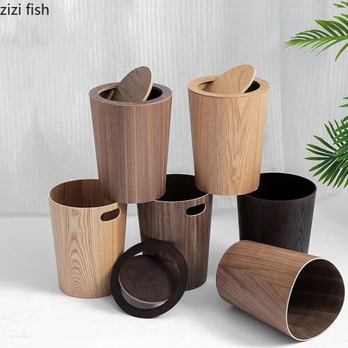 Solid Wood Trash Can Round with Cover Garbage Bin Household Wastebasket Kitchen Trash Can Cleaning Tools Waste Bins Storage Bin