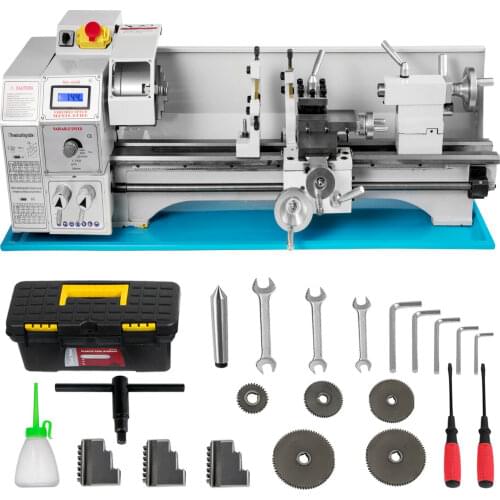 Metal Lathe 1100W Spindle 38mm Chuck 200X600 Blushless motor with LED Screen Display and tools accessories