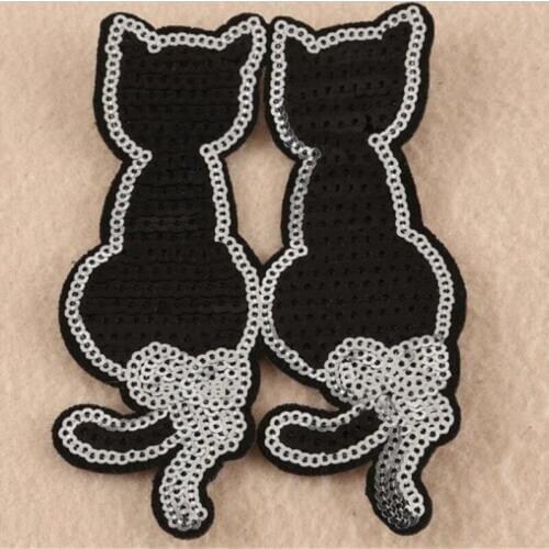 Fashion T shirt Women iron on patch black sequins cats deal with it biker patches for clothing 3d t shirt mens free shipping