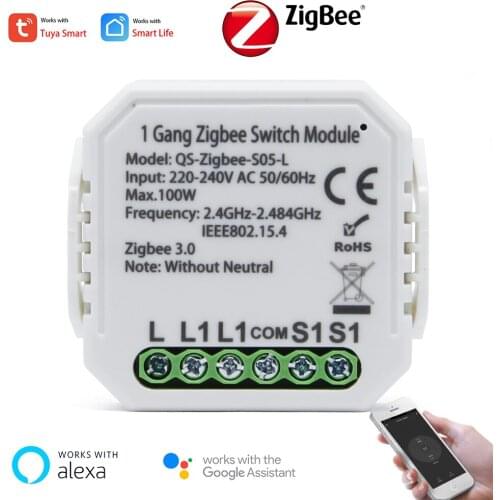 Tuya Zigbee Smart Switch Module with Neutral or Neutra Live Line Smart Home Automation Interruptor Work for Alexa Google home