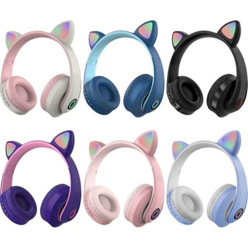 New Cute Cat Ear LED Bluetooth Headphone Bluetooth 5.0 Kids Headphones Glowing Light Handsfree Headset Gaming Earphones For PC