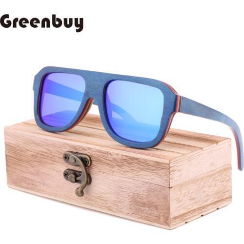 New Simple Square Skateboard Wood Frame Mens Fashion Driving Sunglasses Polarized TAC Lens UV400 Travel Sunglasses for Women