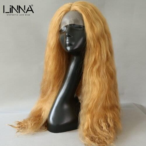LINNA Synthetic Lace Wig 24 Inch Middle Part Long Wavy Blonde Wigs Heat Resistant Natural Wavy Daily Party Cosplay Wig