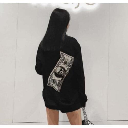 Drop shipping new women Rhinestone style designer sweatershirt O neck Long Sleeve hoodies Top Business girls