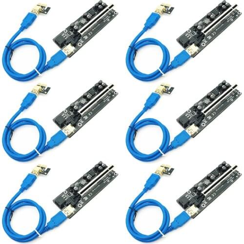 6pcs Newest 009S PLUS USB 3.0 PCI-E Riser VER009 Express 1X 4x 8x 16x Extender pcie Riser Adapter Card SATA 15pin to 6 pin Power