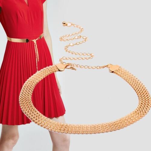 Fashion Women Ladies Metal Wave Waist Chain Belt Tassel Band Gold Glitter Buckle Body Chain Band Dresses Belt