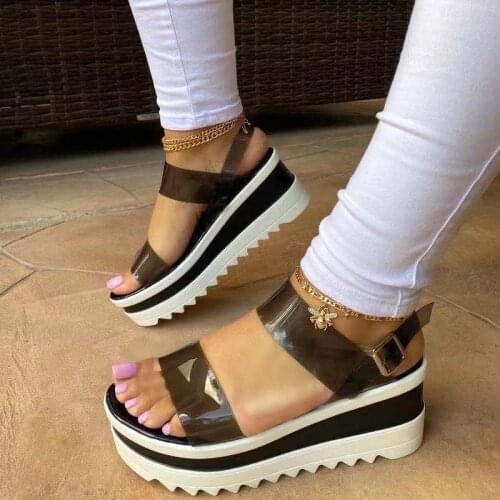 Size 36-43 Fashion Summer New Platform Transparent PVC Open Toe Women Sandals Comfortable Simple Wedge High Heel Beach Shoes