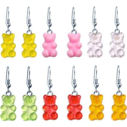SHOUMAN Statement Minimalist Dangle Jelly Polychromatic Gummy Bear Drop Earrings fashion Women Girl Jewelry