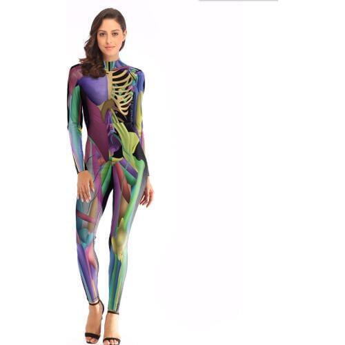 Szblaze Halloween Horror Cosplay Game Theme Jumpsuit keleton Catsuit Costumes Women Height Waist Bodysuit Fancy Dress Costume
