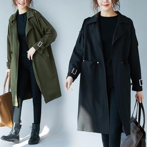 Oversize Women Trench Coat New Solid Long-sleeved Cardigan Overcoat Loose Spring Autumn Long Windbreaker Casual Female Tops J396