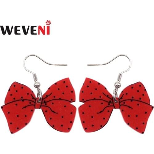 WEVENI Trendy Big Long Charms Acrylic Drop Dangle Tie Bow-knot rosette Earrings Bijoux Trendy Jewelry For Girls Women Teen Gift